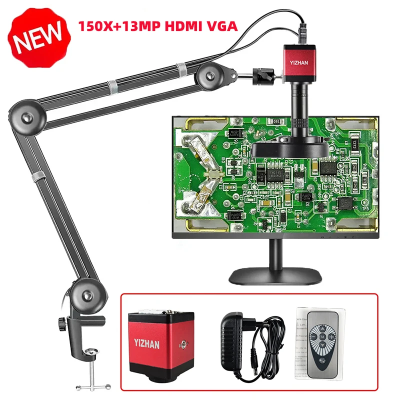 

150X/130X Microscope For Electronics HDMI VGA Digital Microscope Camera LED Light Optional Foldable Bracket Phone Pcb Soldering