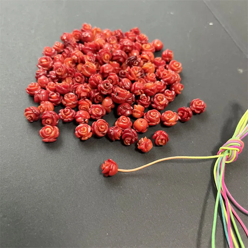 10PCS Half Hole Carved Flower Red Rose Natural Coral Beads For Jewelry Making Pendant Charm Necklace Earring 8MM Accessories