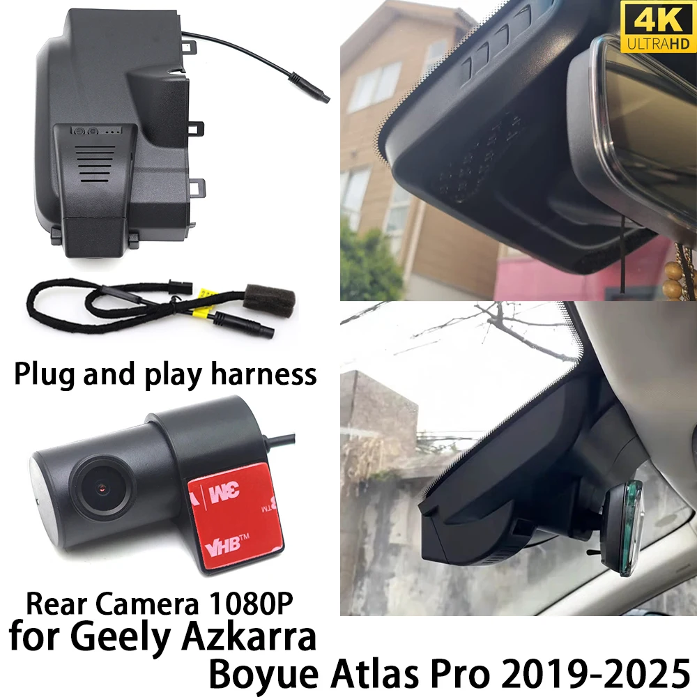 for Geely Azkarra Boyue Atlas Pro 2019-2025 4K DVR Dash Cam OEM Front Rear Camera Video Recorder Night Vision Wifi