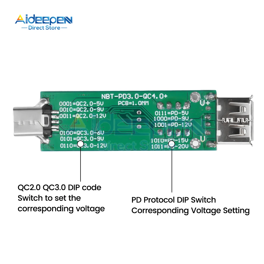 PD/QC2.0 3.0 بروتوكول شحن سريع الخداع الزناد الشيخوخة اختبار مجلس نوع-c ذكر/أنثى 5 فولت 9 فولت 12 فولت 15 فولت 20 فولت مع 4 ضوء مؤشر
