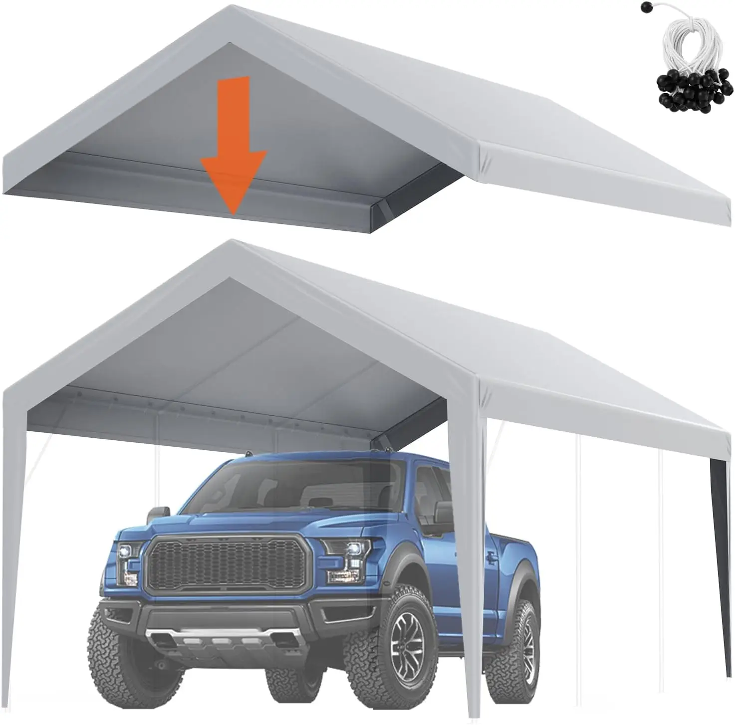 

Carport Replacement Canopy Cover 10 x 20 ft, Garage Top Tent Shelter Tarp Heavy-Duty Waterproof & UV Protected, Easy Installa