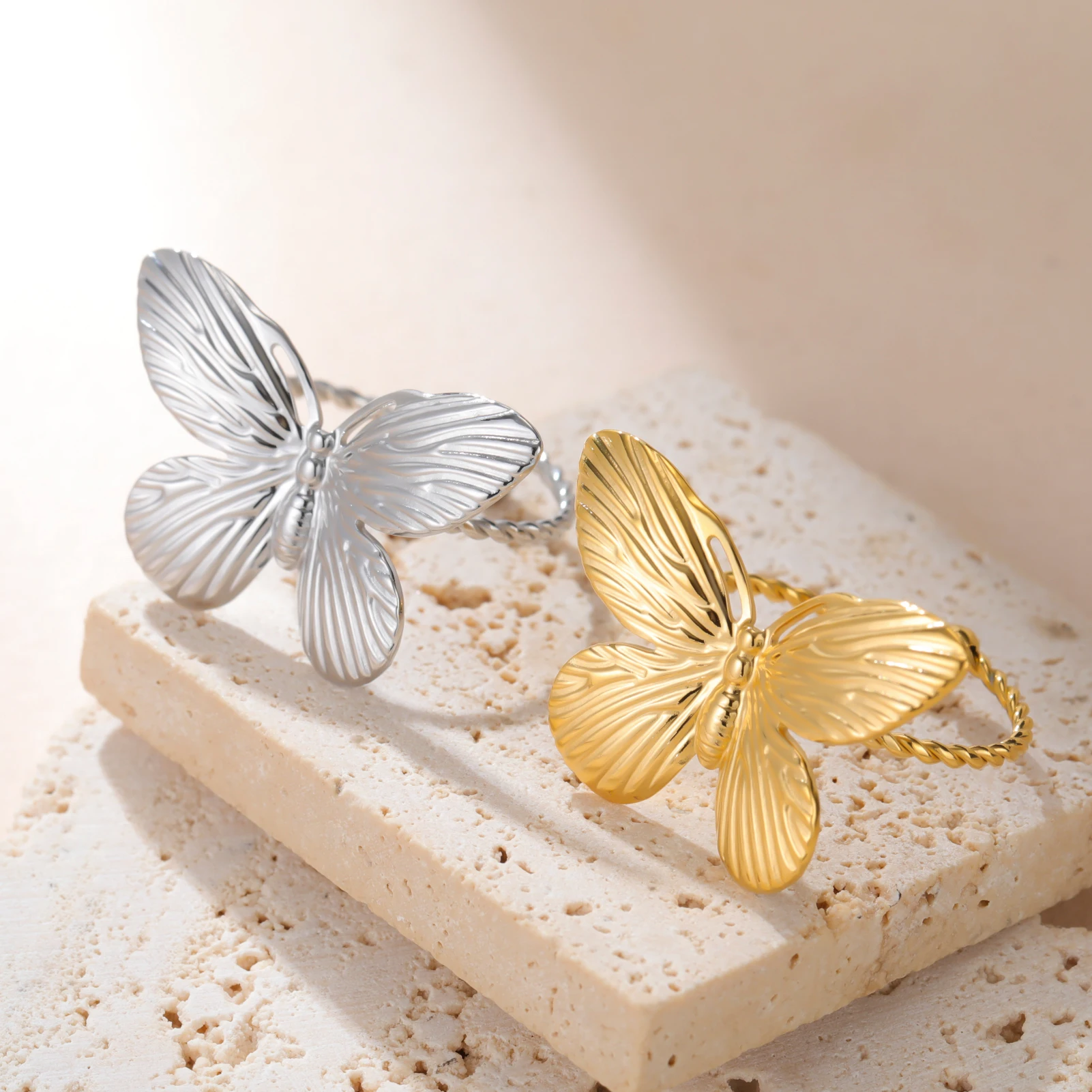 

EUEAVAN 1pc Stainless Steel Butterfly Open Ring for Woman Gold Color Finger Rings Retro Party Wedding Jewelry Gifts