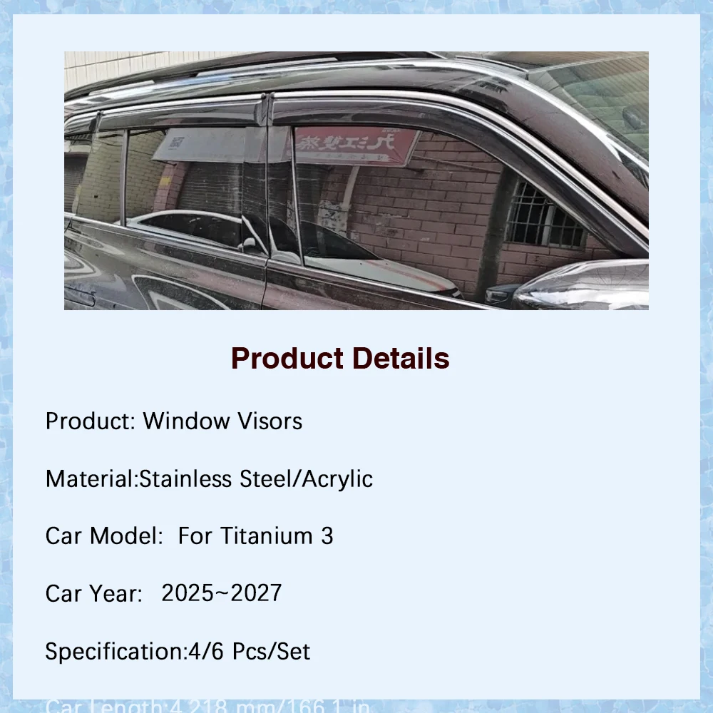 Car Window Visors For BYD  Leopard Titanium 3 FangChengBao Tai 3 2025 2026 2027 Rain Sun Snow Guards Deflectors Auto Accessories