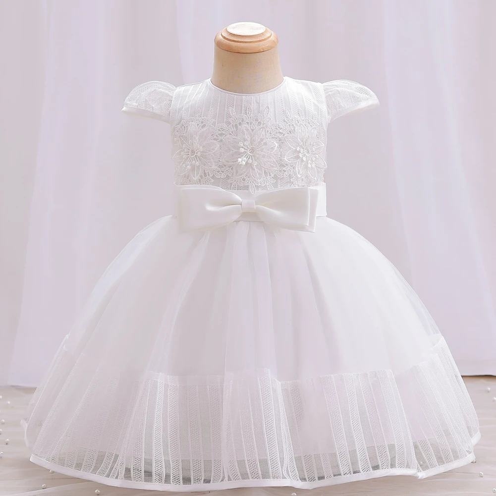 

White Flower Dress Kids Girl Lovely Lace Tulle Baby Girl Party Ball Gowns Toddler Girl Christening Clothes 0 to 12 Months 3Y