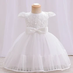 White Flower Dress Kids Girl Lovely Lace Tulle Baby Girl Party Ball Gowns Toddler Girl Christening Clothes 0 to 12 Months 3Y