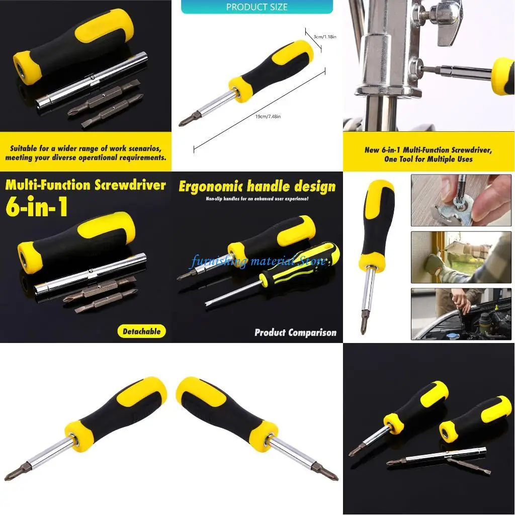 

Y5GD 6 In 1 Multiple Bit Screwdriver Ergonomic Nonslip Grip For Home Repair Furniture Assembly