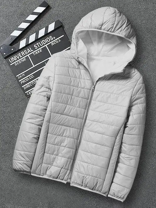 

Мужская пуховая хлопковая куртка на осень-зиму, новое пальто большого размера, теплое свободное пальто с капюшоном, легкий воротник-стойка, ультратонкое повседневное пальто