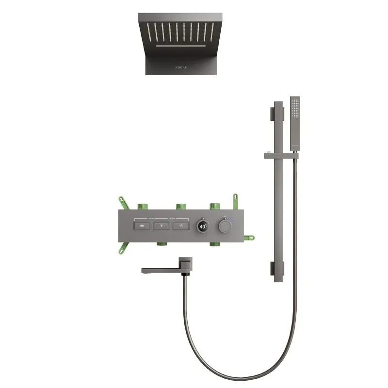 

Digital display constant temperature concealed rain shower set, wall type minimalist waterfall rain