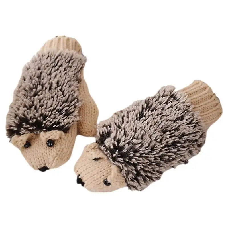 Women's All-Finger Cartoon Hedgehog Gloves Cute GirlsWinter Knitted Gloves Hedgehog Mittens For Women