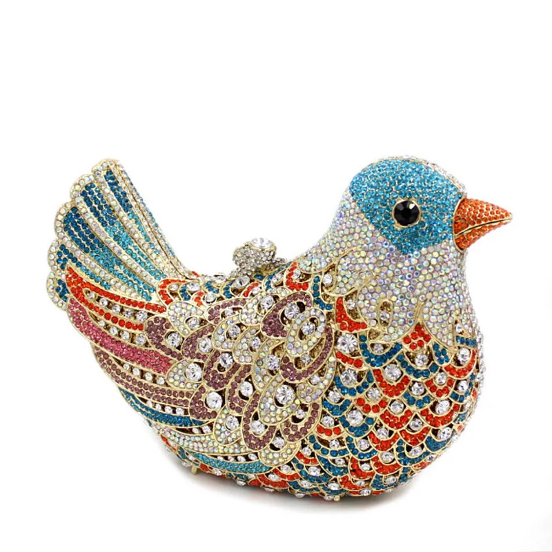 Latest Design Women Wedding Clutches Bags Purse for Bride Colorful Diamonds Purse Handbag Animal Bird Handmade Bridal Purses