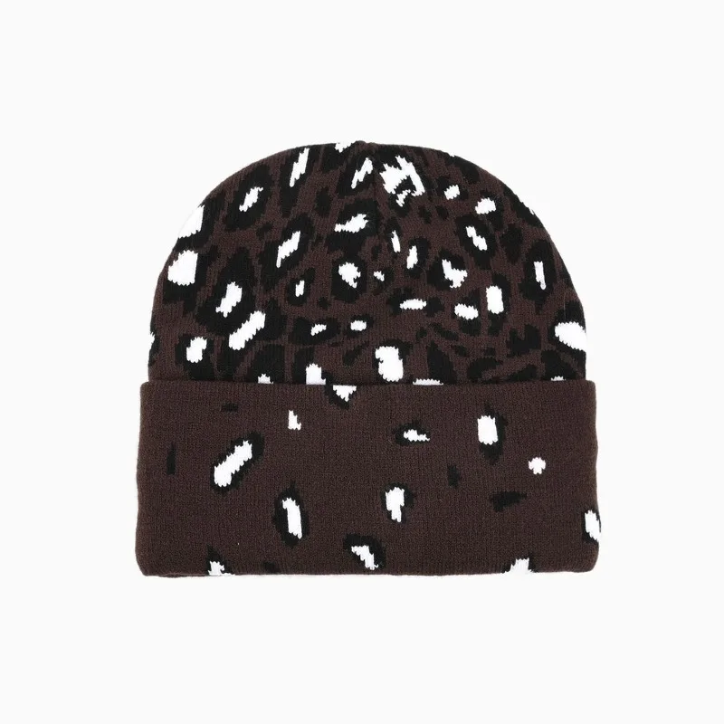 Individuell bestickte Logo-Strickmütze mit Leopardenmuster, warm und ohrenschützend für Herbst und Winter, Hip-Hop-Ohrenschutz-Skull-Beanie. – Detail 3
