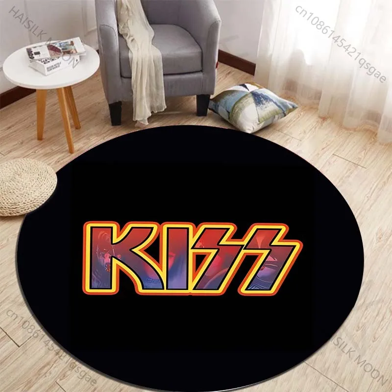 Bold KISS Logo Artwork Printed round carpet living room sofa table carpet large pet mat soft round carpet home decoration