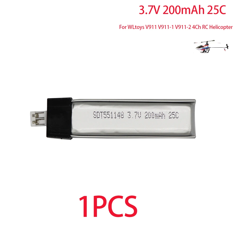 10pcs/lot 3.7v 200mah Original for WLtoys V911 F929 F939 RC Helicopter 3.7 V 200 mAh 551148 2.00mm plug Battery For WLtoys V911