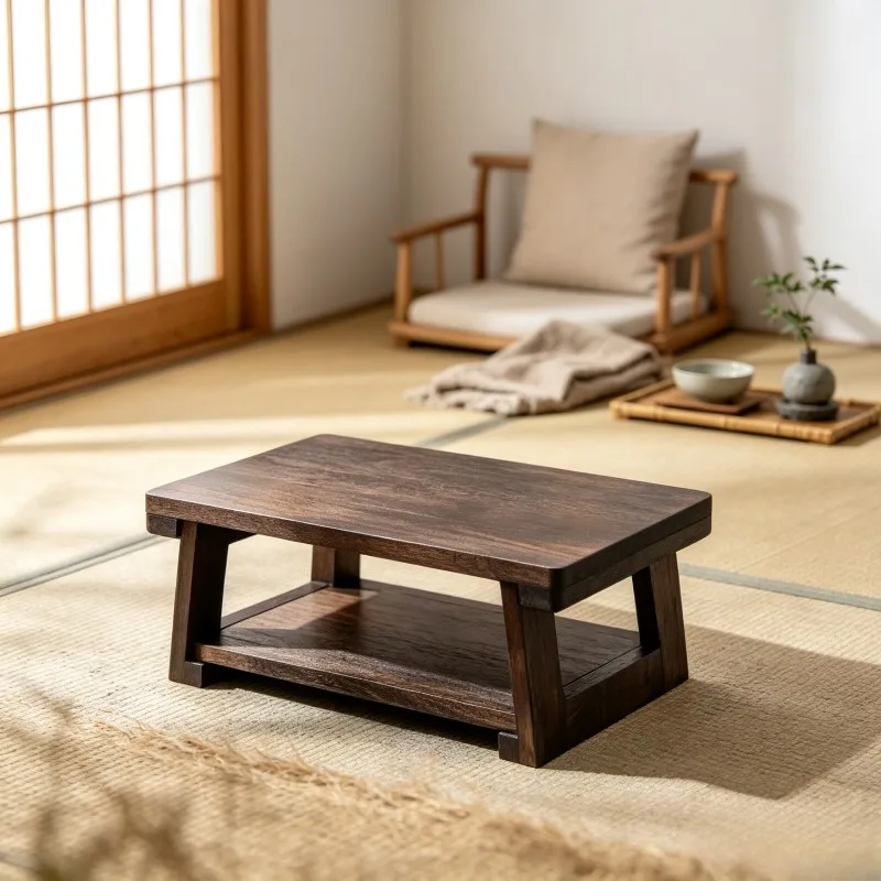 Solid Wood Tatami Table Waterproof Wear Resistant Japanese Tea Desk Foldable Lightweight Window Sill Small Coffee Stand Durable