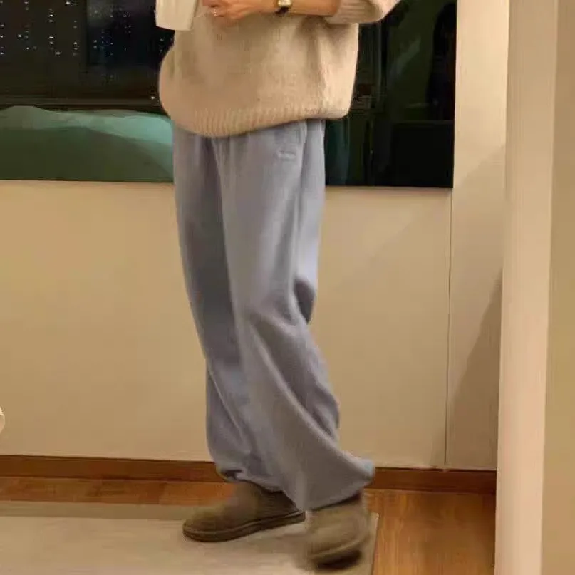 Once taille élastique Simple contrainte pied velours côtelé pantalons de survêtement chaud pantalons décontractés taille haute jambe droite pantalons longs hiver 2025