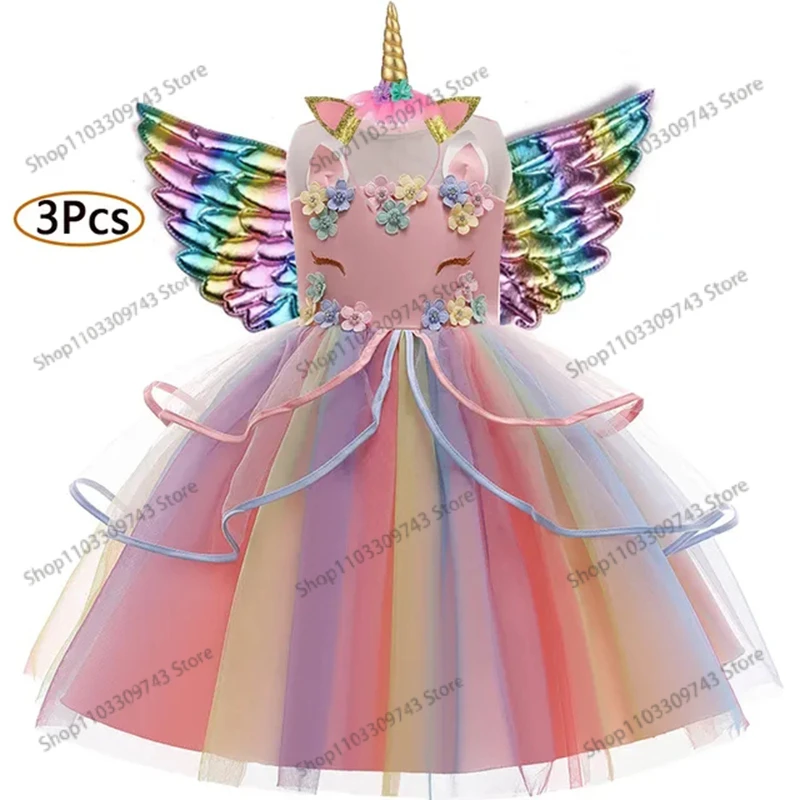 

Unicorn Cosplay Costume Colorful Dress For Girl Party Princess Dress Kids Slip Elegant Vestido Children Tutu Dresses 3 To10 Age