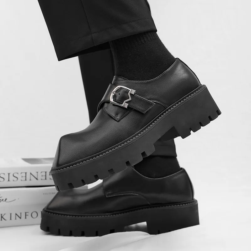

Shoes for Men Fashion Retro Square Toe Thick Sole Casual Men's Shoes Lace-up Platform Derby Leather Loafers Shoes Zapatos Hombre