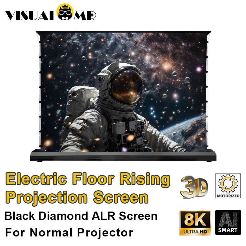 

New Electric Floor Rising ALR Long Throw Projector Screen 150inch Max Black Diamond Ambient Light Rejecting Projection 3D 4K HD