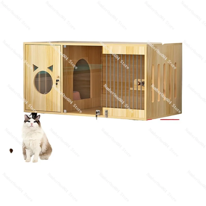 Applicable to Cat Villa Large free space integrated  house  cage indoor multi-storey warm wood cat house