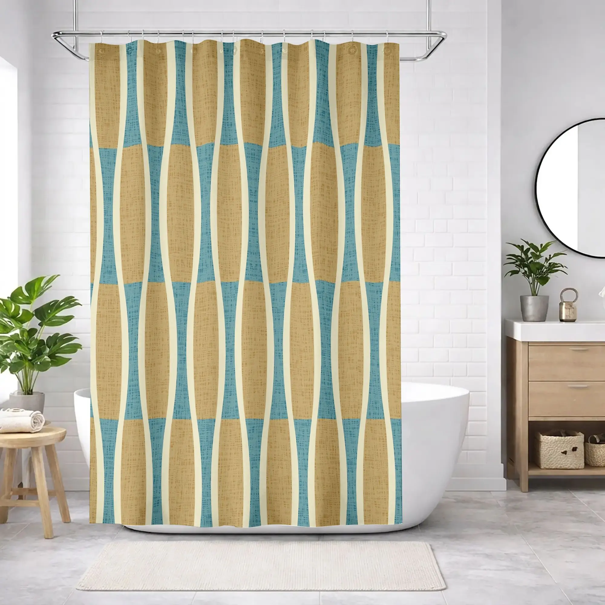 Waterproof Striped Shower Curtain Liner Boho Gold Blue Stripe Pattern Modern Luxury Bathroom Decor Home Shower Curtain - view 4
