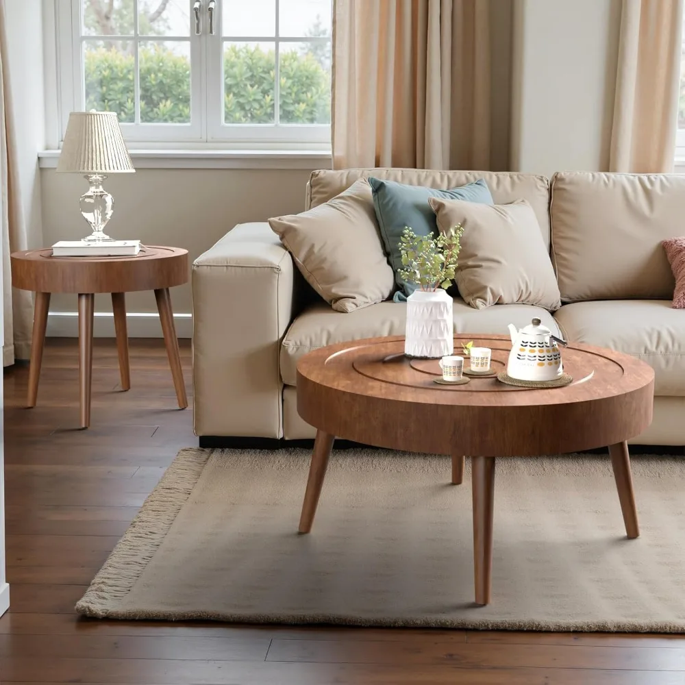 Mid Century Modern Nesting Coffee Tables with Sunburst Pattern for Living Room