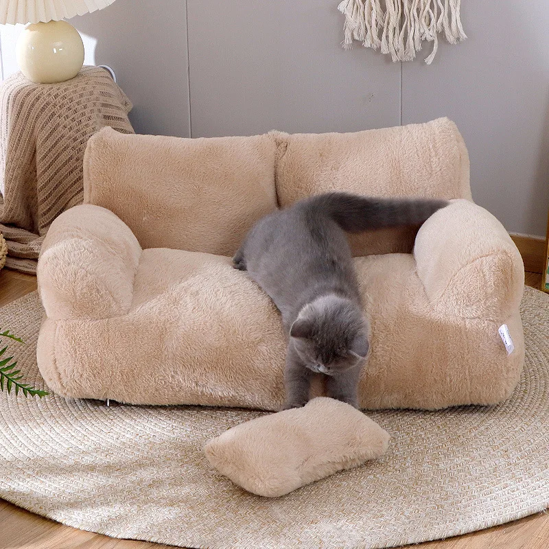 Winter Warm Plush Large Pet Cat Sofa Detachable Washable Dogs Sleeping Bed Soft Comfortable Chair Pet Kitten Puppy Supplies New