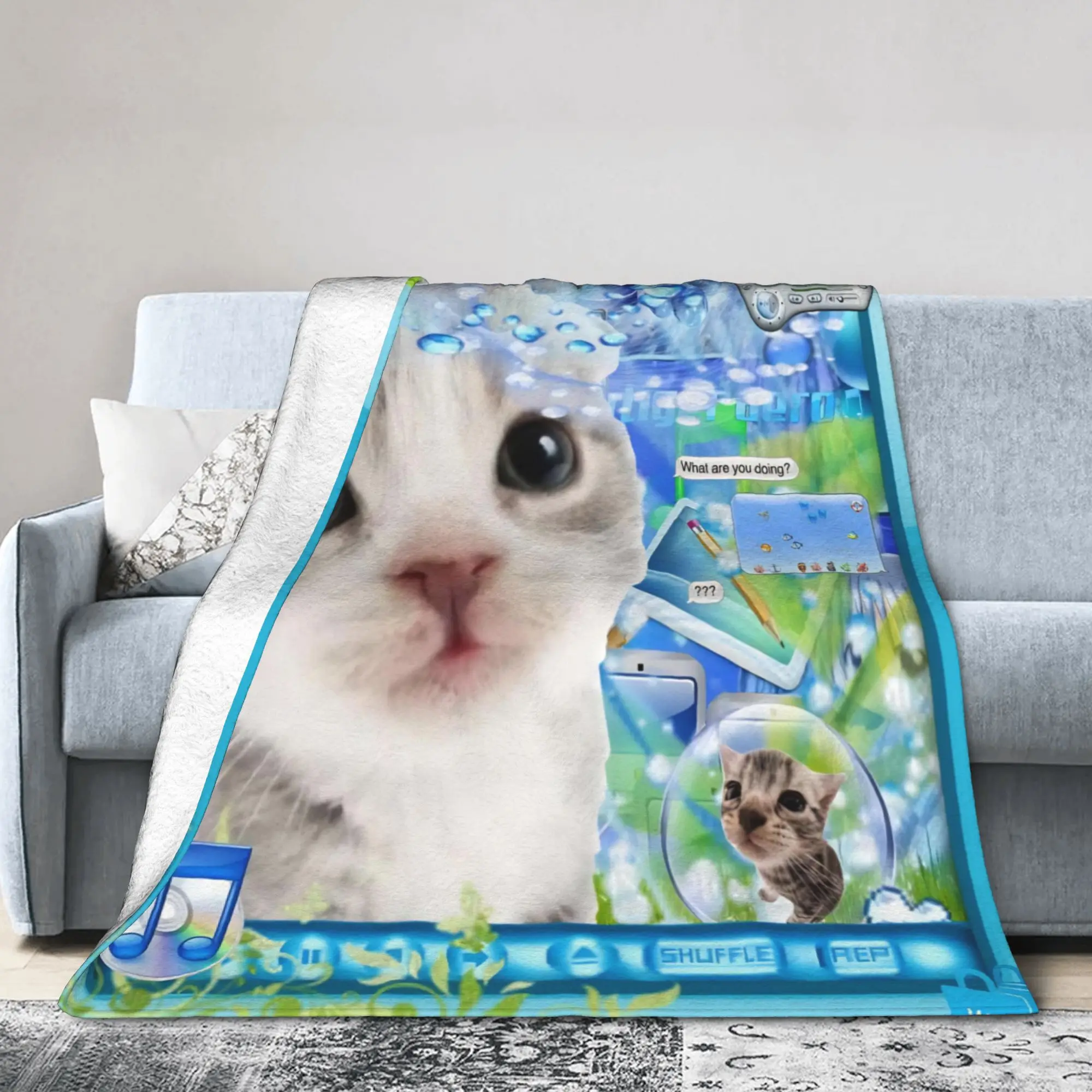 Cat Frutiger Aero Lovely Blankets Fleece Summer Air Conditioning Multi-function Warm Throw Blanket for Sofa Car Plush Thin Quilt
