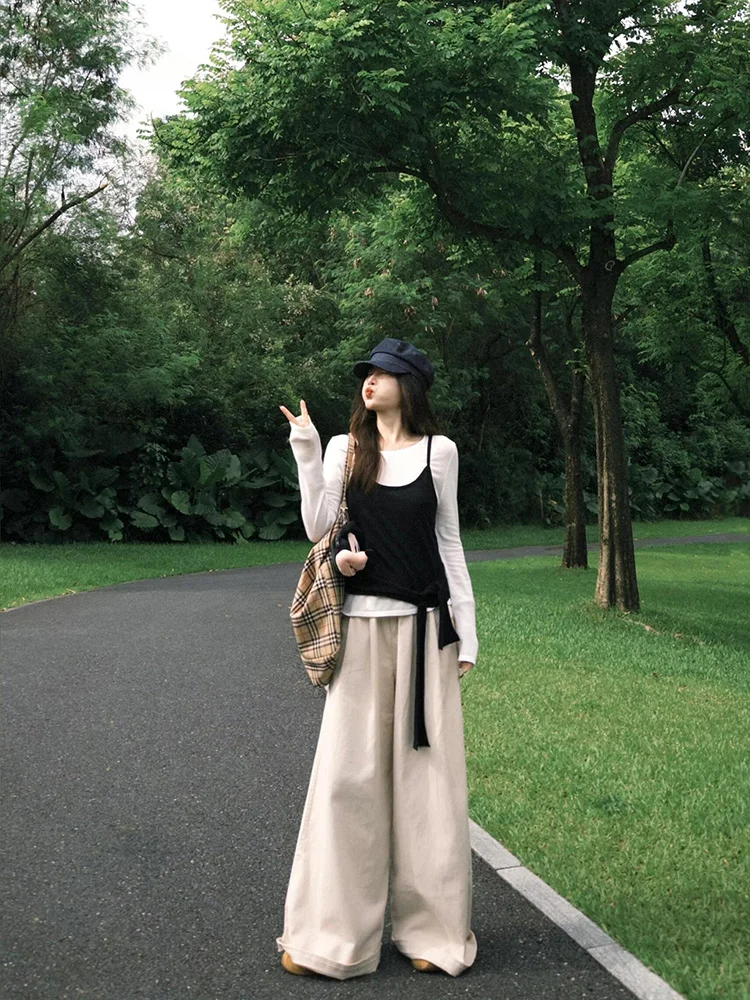 Casual Long Sve T-irt Women Early Autumn Aosphere Sensation Loose Fit Top Two Piece Set Upper Body Korean Sle