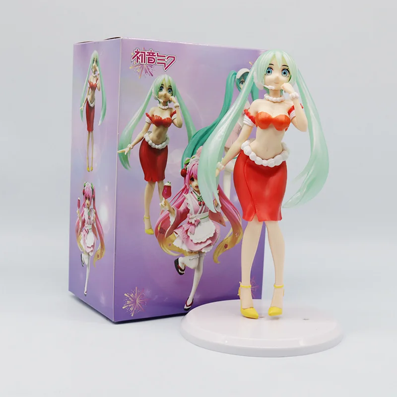 New 19cm Hot Anime Hatsune Miku Kawaii Swimsuit Uniform Miku Action Figures Pvc Figurines Doll Model Kids Toys Birthday Gift