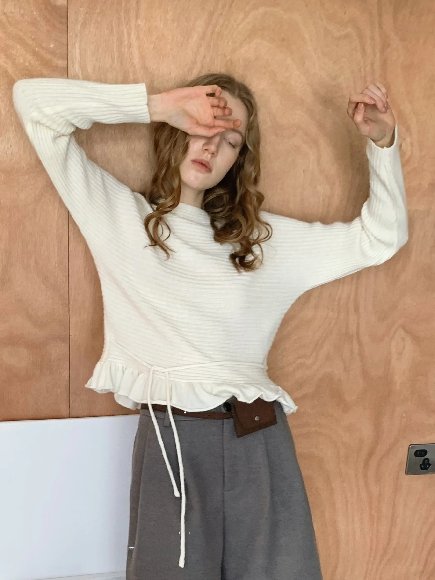 

JDE Lazy Sle Loose Fit Slimming Knitwear Jaet Women's Winter Inner Wear Outerwear Floral Top Nylon Long Sve Crew ...