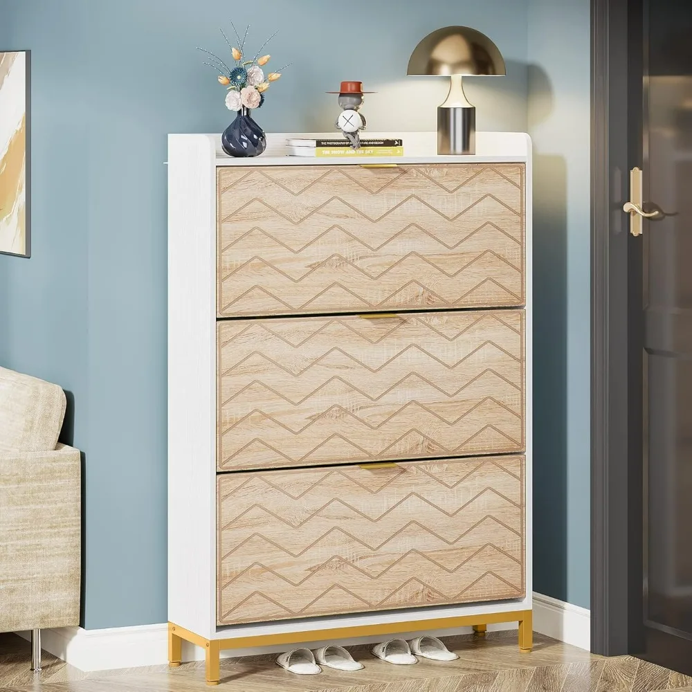 

Shoe Cabinet, 3 Flip Drawers Shoe Storage Cabinet, Freestanding 24 Pair Shoe Rack Organizer, Wooden Tipping Closet Dresser