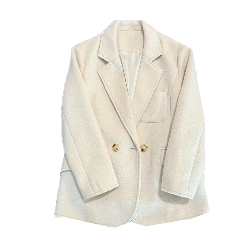 

Повседневный шерстяной пиджак для женщин, осень-зима 2026, новая мода, шерстяное пальто с длинными рукавами, студенческая свободная верхняя одежда Tide B1461