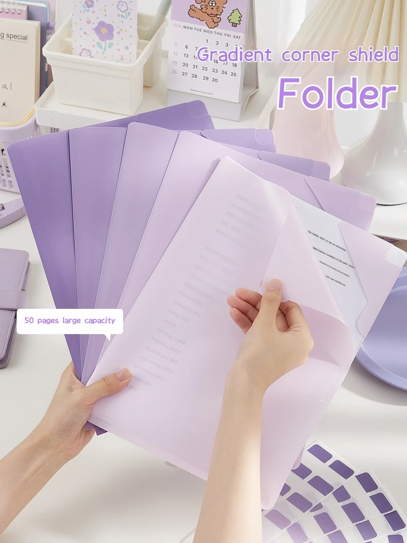 

10pcs Gradient Purple A4 File Folder Anti-Shedding Pp File Folder Large Capacity Student Special Test Paper Storage Bags
