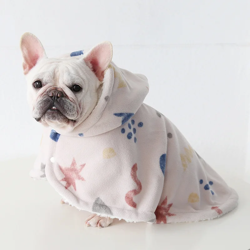 Thicken Warm Pet Hooded Bib Cape Cloak For Medium Animal French Bulldog Maltese Star Design Dog Cat Costumes S M L Jacket Wear