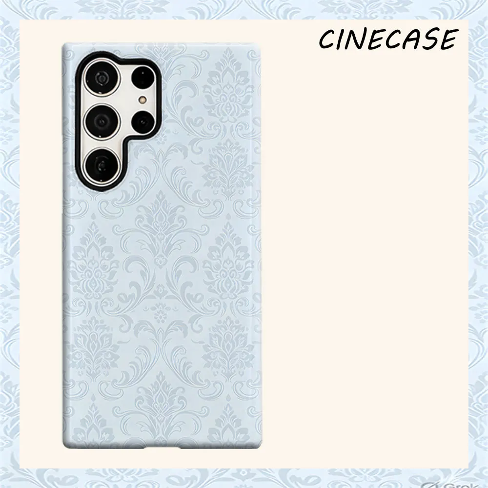 Light Blue Damask For Samsung Galaxy S26 S25 S24 A56 A36 Dual Layer Luxury Fashion Full Lens Protective Case