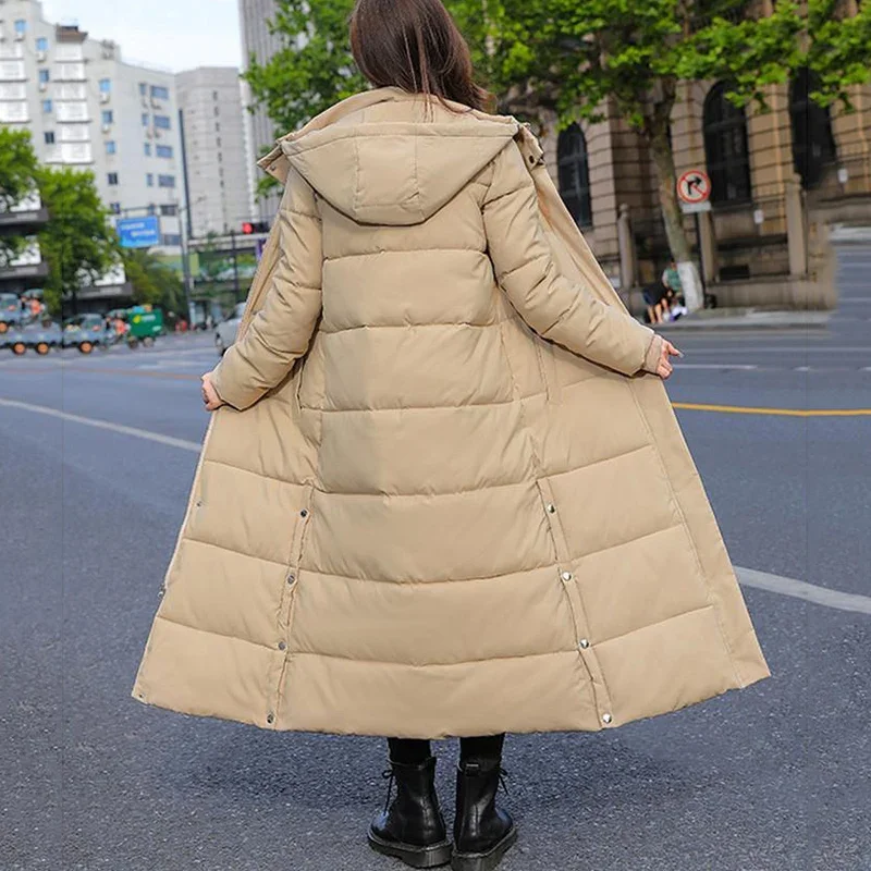 Nuevo abrigo de algodón para mujer, Parka holgada con capucha, abrigo, Chaqueta larga de invierno, ropa de mujer, chaquetas acolchadas cálidas, prendas de vestir exteriores de gran tamaño