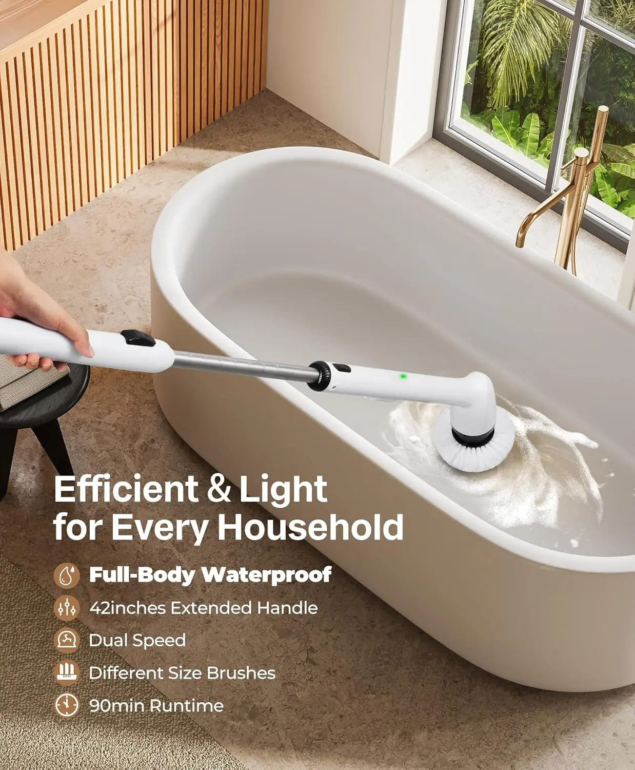 Electric Spin Scrubber, 2024 New Full-Body IPX7 Waterproof Bathroom Cleaner Brush, Shower Scrubber w/ Long Handle & 2 Speed,