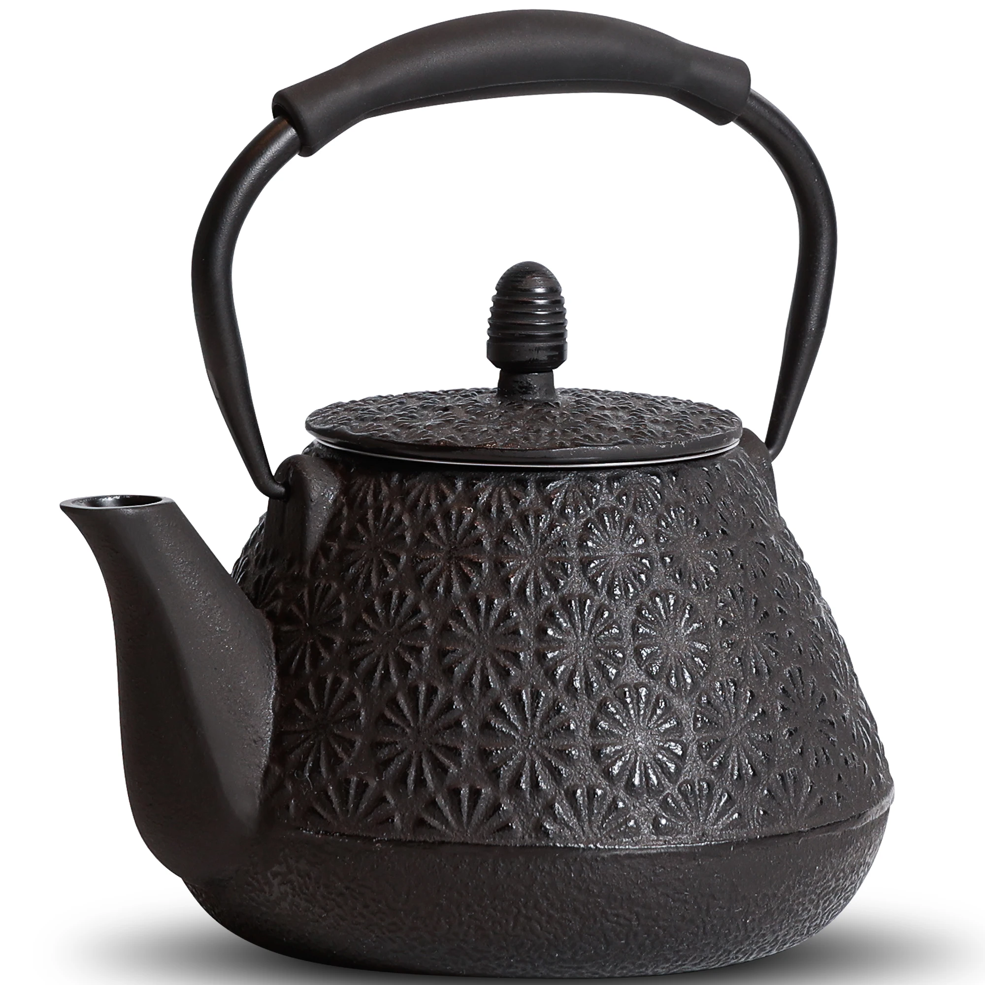 Cast Iron Teapot, Japanese Sakura Blossom Pattern Infuser for Loose Leaf Silicone Handle,Enamel Interior,32oz 950ml Black