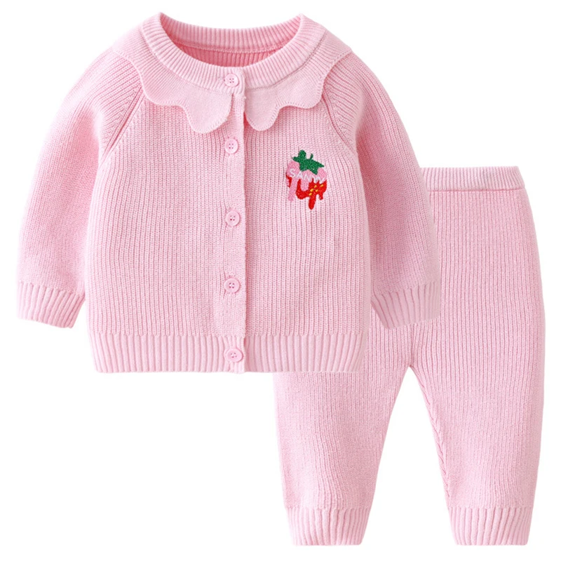 

2Piece Spring Fall Toddler Girl Outfits Set Korean Cartoon Cute Baby Cardigan Sweater+Pants Knitted Suit Newborn Clothes BC1518