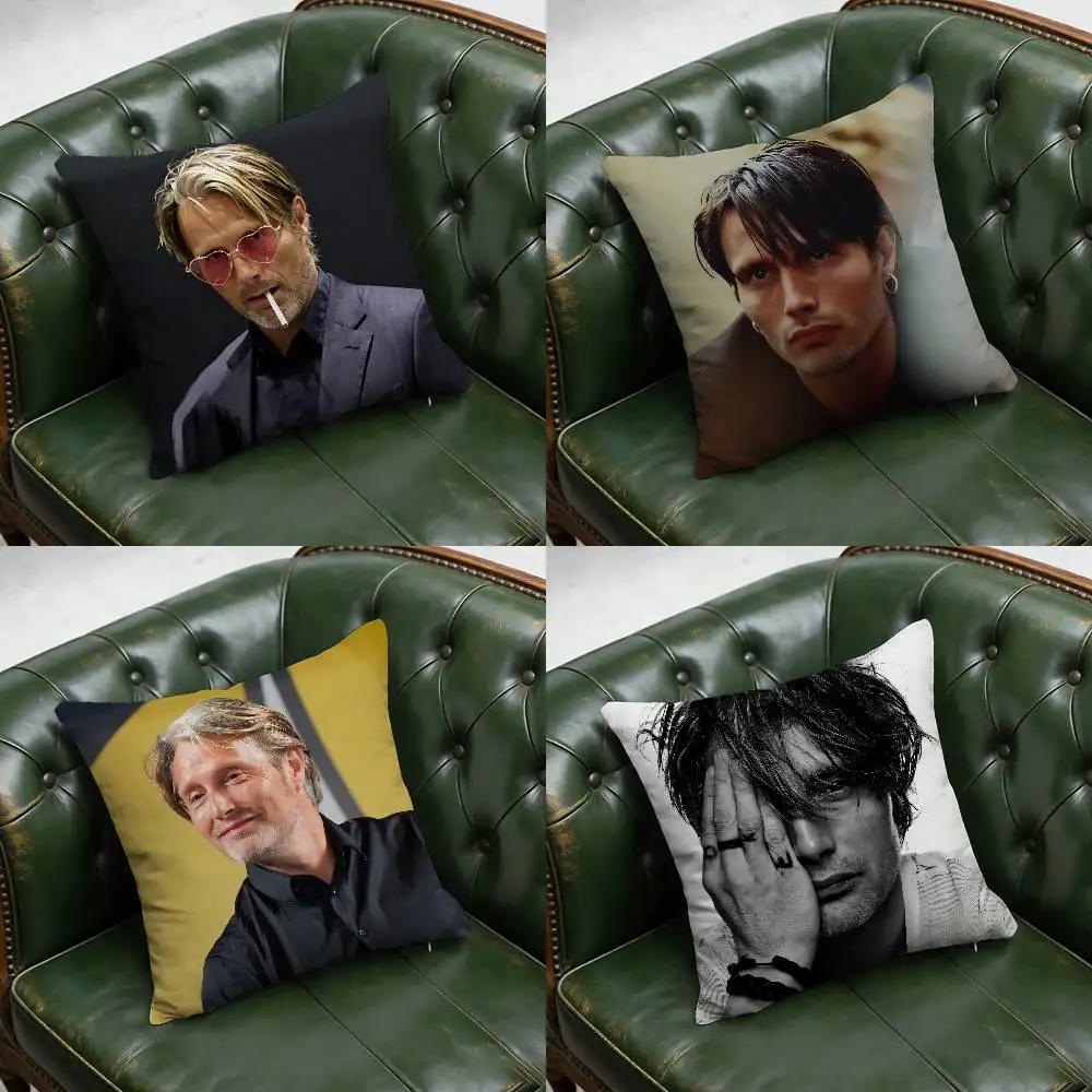 For Mads Mikkelsen Hannibal Actor Throw Pillow Case 50cm 45cm DIY Square Pillowcase Square Office Cushion Cover