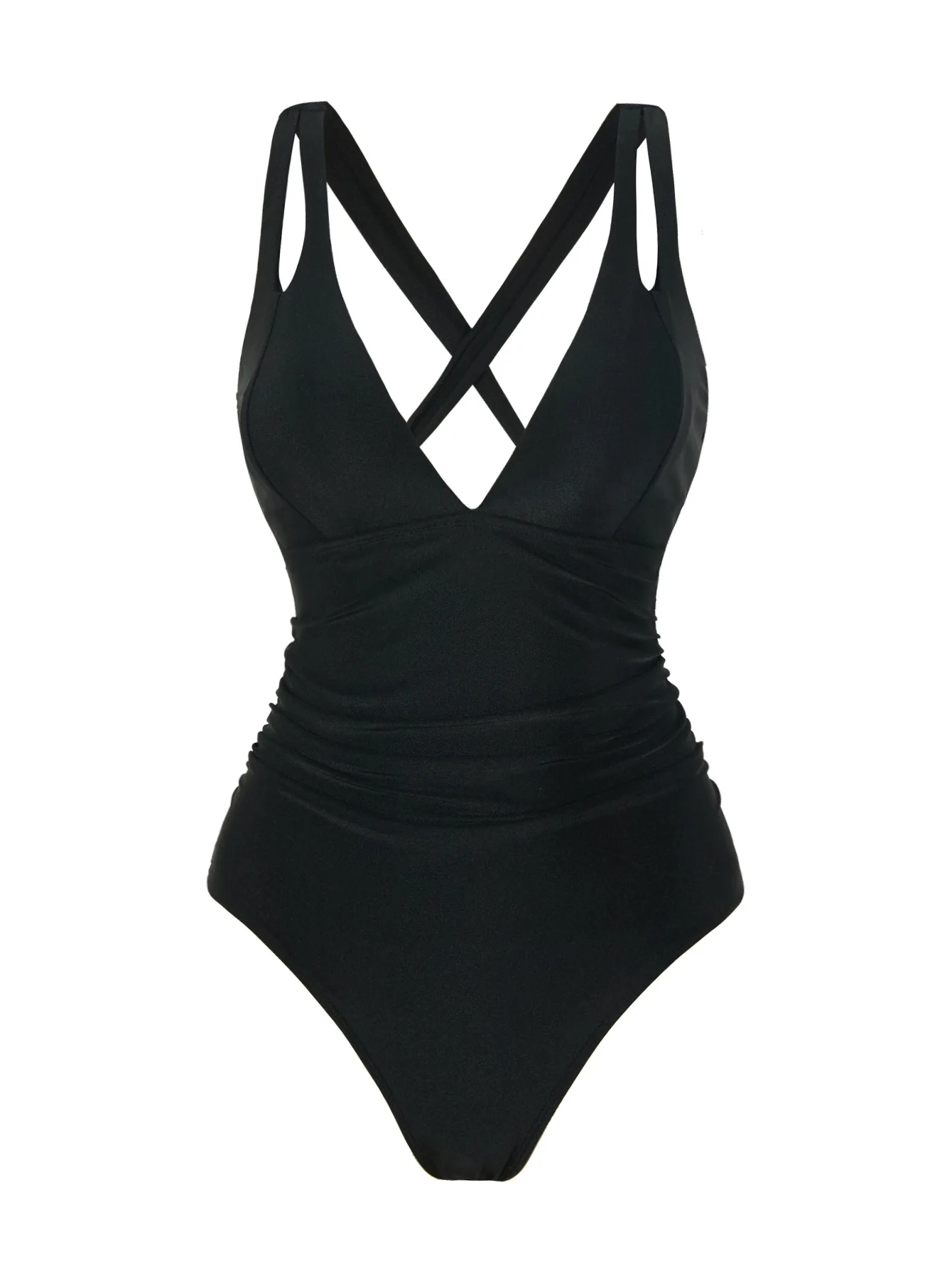 Women's Solid Color Ruched Backless One-Piece Bikini Sexy Strappy Monokini Swimsuit Beach Vacation Tummy Control Swimwear Summer