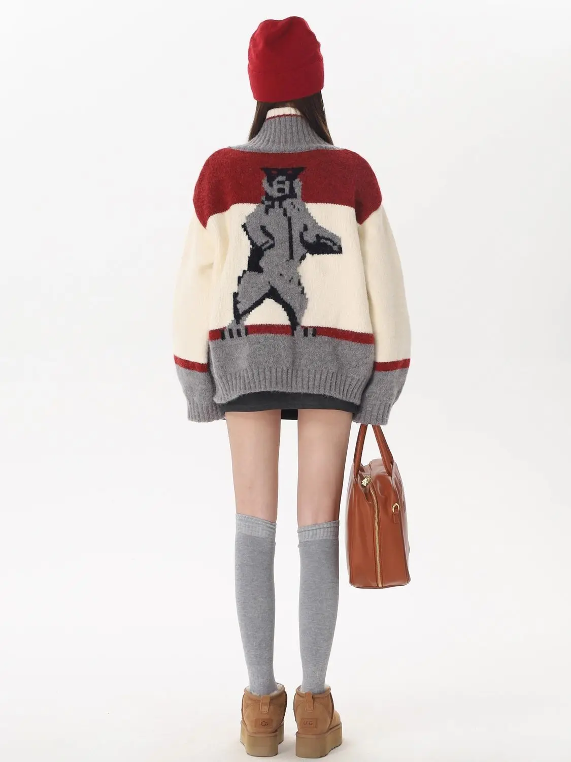 Autumn and winter Hong Kong style new loose and fashionable zipper cardigan high neck knitted sweater trend