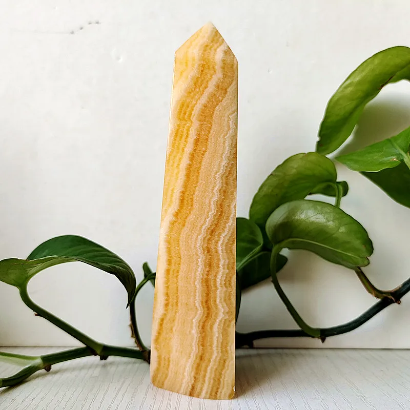 5A Decor Natural Crystals Golden Steatite Stones Tower Room Decoration Fancy Calcite Witchcraft Energy Reiki healing Wand Point