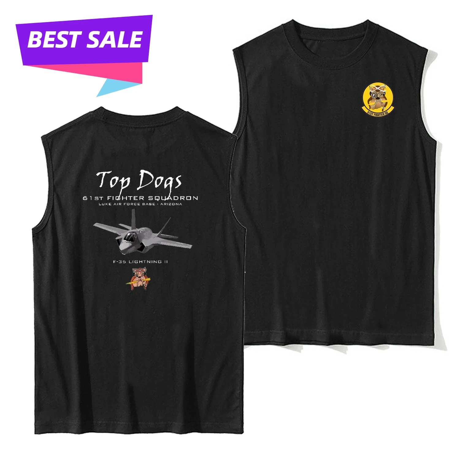 

61-й топ эскадрильи собак F-35 Lightning II Stealth Fighter майка из 100% хлопка с круглым вырезом летние повседневные мужские жилеты футболка без рукавов