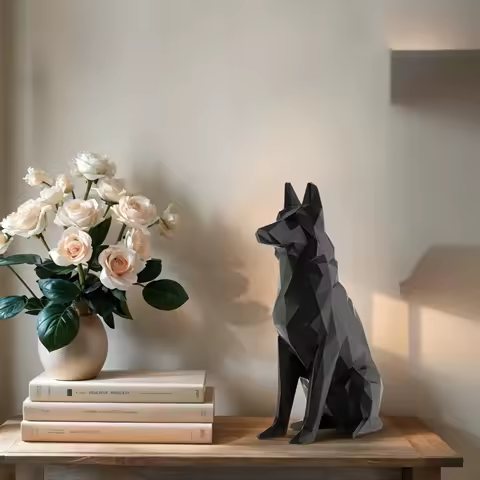 Dog Figurine Animals Statues Black German Shepherd Sculptures Ornament Elegant Designs for Room&amp;Car Decoration Idea Festive Gift