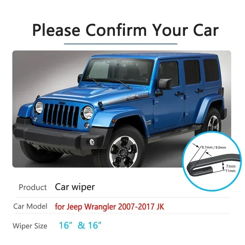 For Jeep Wrangler JK 2007~2017 Car Wiper Blades Front Window Windscreen Windshield Wipers Car Accessories 2008 2009 2015 2016