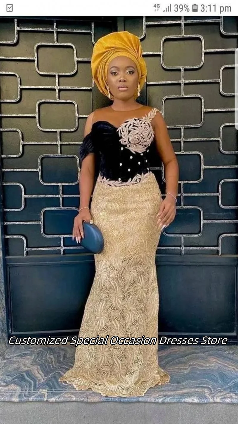 Requintado fora do ombro sereia vestidos de noite com apliques de renda requintado vestido de baile vestidos de recepção de casamento feminino personalizado