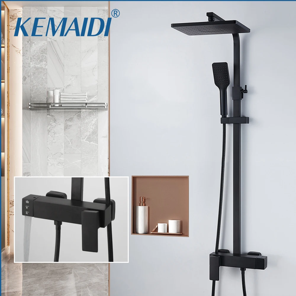 

KEMAIDI Matte Black Bathroom Bathtub Shower Faucet Set Wall Mounted Rainfall Shower Head Dual Handles Mixer Shower Systerm