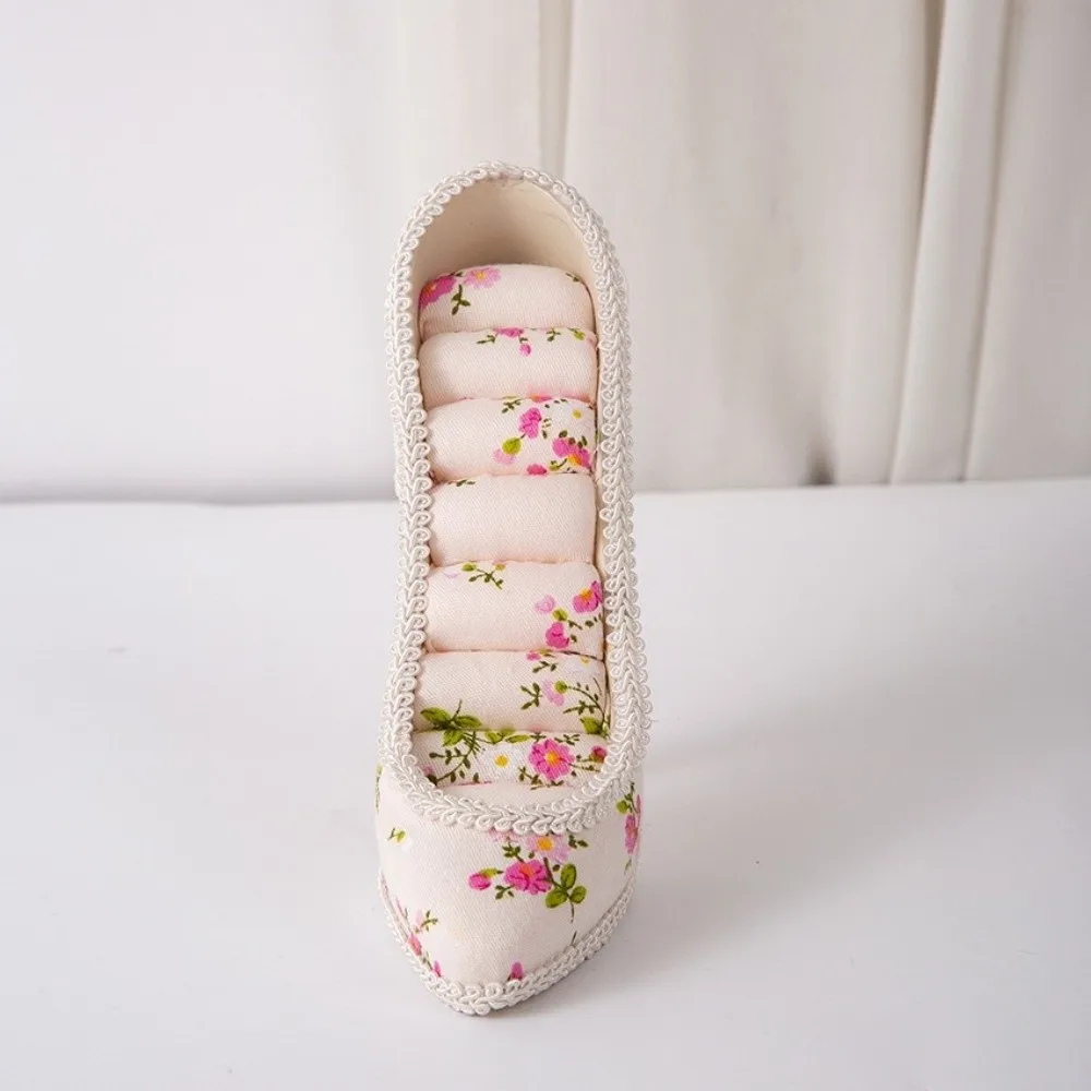 Creative High Heel Shoe Jewelry Holder Pink Lace Leopard Print Jewelry Display Stand Floral Print Vintage Jewelry Display Rack