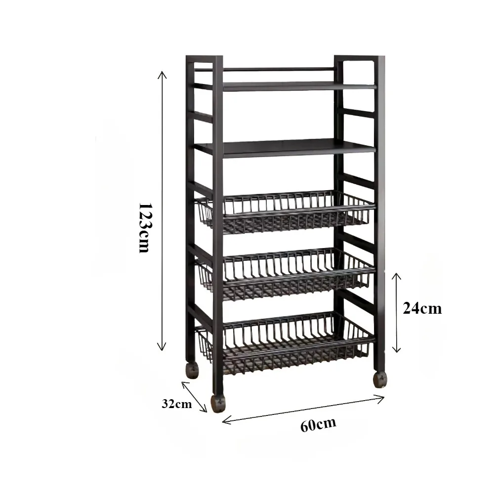 Multi-Layer Kitchen Storage Basket Floor Rack Microwave Shelf Cart Movable Pot Rack Room Trolley Storage Basket Kitchen Trolley